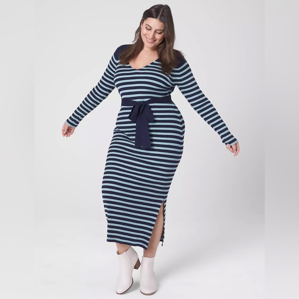 Lane Bryant V-Neck Striped Rib Dress